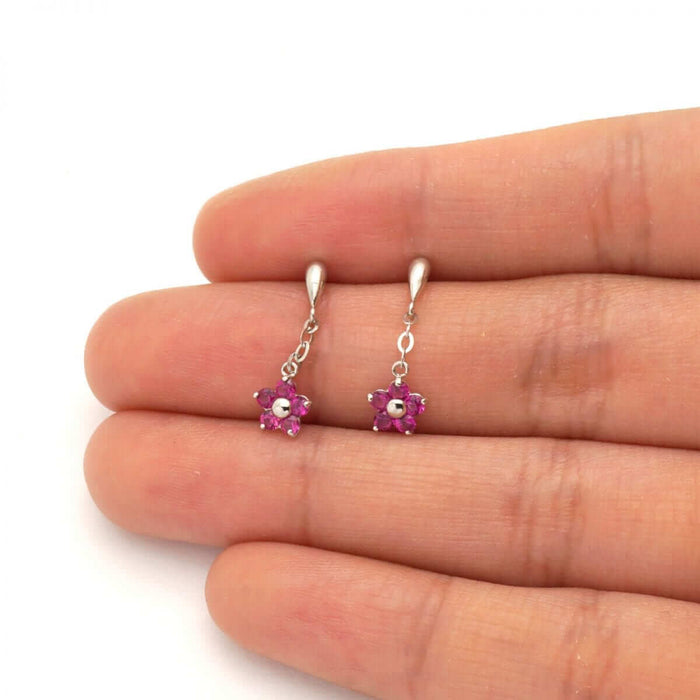 Real 14K Yellow Gold White Birthstone Flower Screw Back Earrings