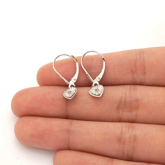 14k White & Yellow Gold Round-Cut Zircon Heart Drop Leverback Earrings