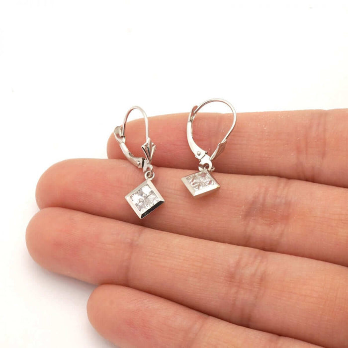 14k Yellow White Gold Square Bezel CZ Leverback Earrings