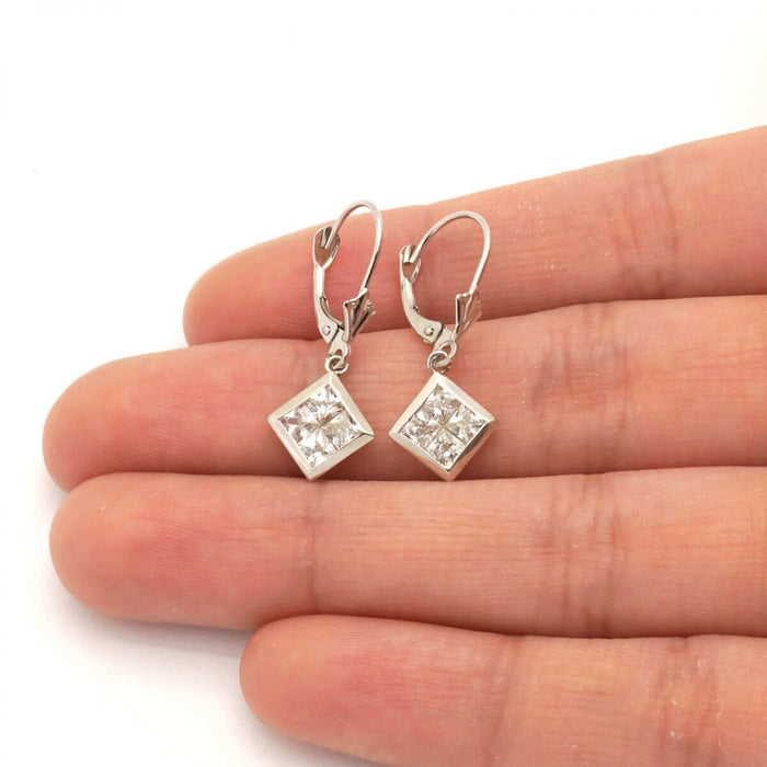 14k Yellow White Gold Square Bezel CZ Leverback Earrings