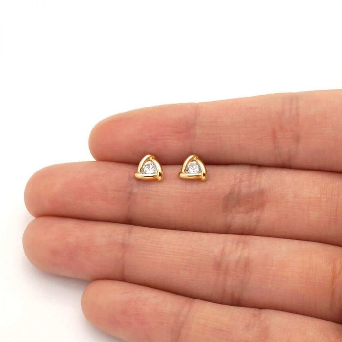 Round-Cut Zircon Triangle Screw Back Stud Earrings 14k Yellow & White Gold