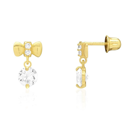 14k Yellow White Gold CZ Bow Tie  Stud Screwback Earrings
