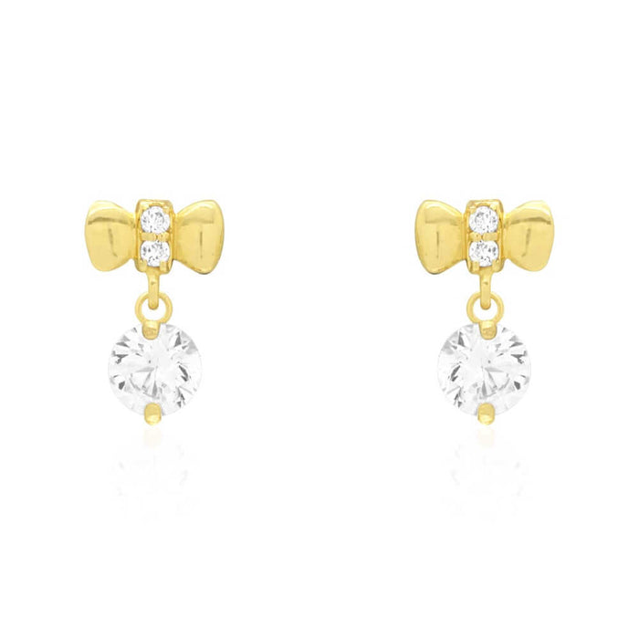 14k Yellow White Gold CZ Bow Tie Stud Screw Back Earrings