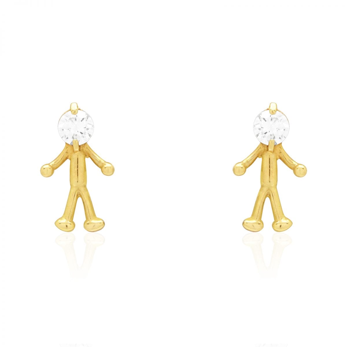 14k Yellow & White Gold Round Zircon Stick Figure Stud Screw Back Kid Earrings
