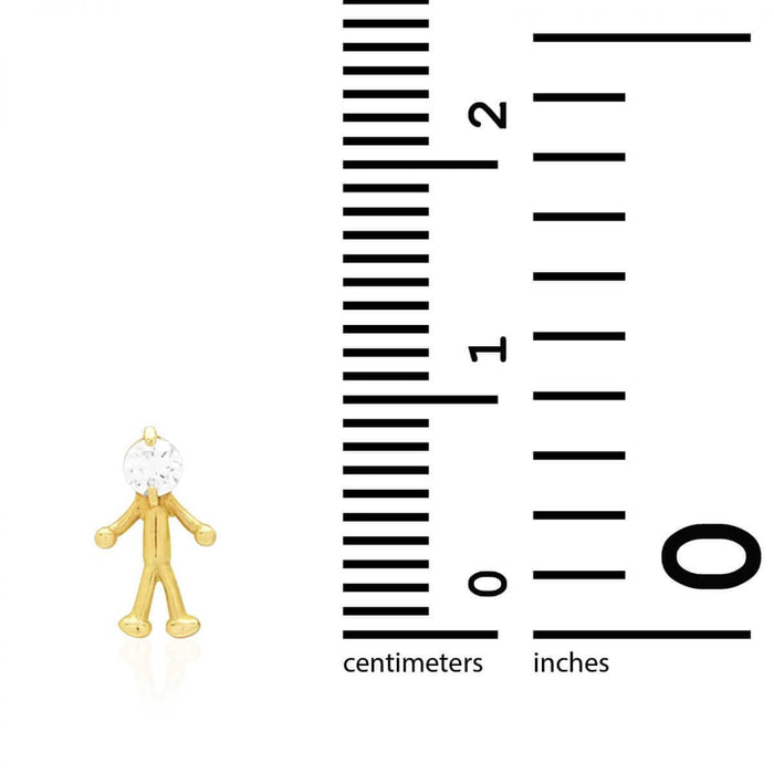 14k Yellow & White Gold Round Zircon Stick Figure Stud Screw Back Kid Earrings