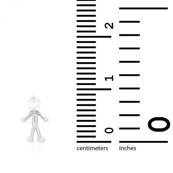 14k Yellow & White Gold Round Zircon Stick Figure Stud Screw Back Kid Earrings