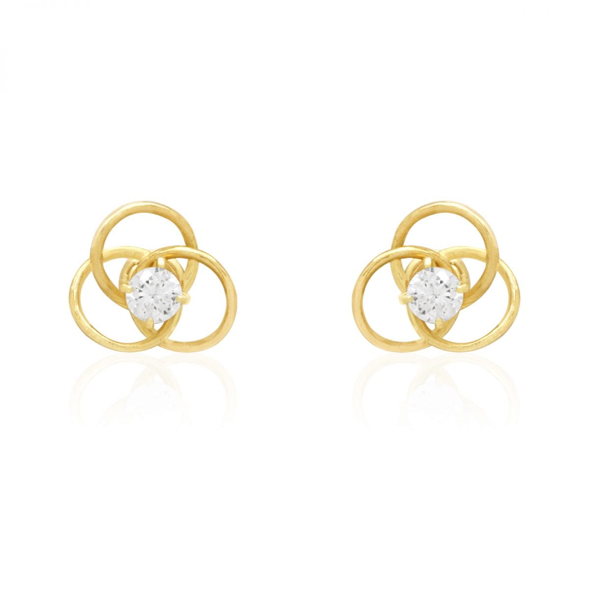 14k Gold Yellow White Triple Ring CZ Screwback Stud Earrings