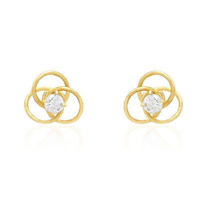 14k Gold Yellow White Triple Ring CZ Screwback Stud Earrings
