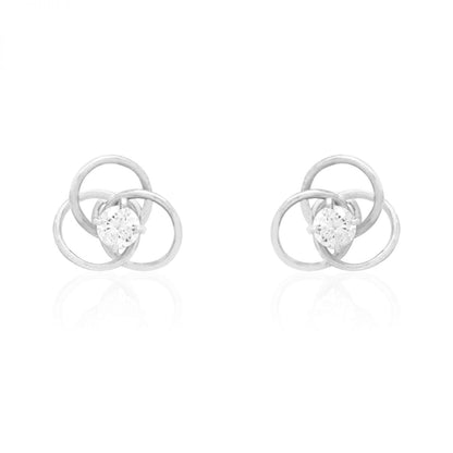 14k Gold Yellow White Triple Ring CZ Screwback Stud Earrings