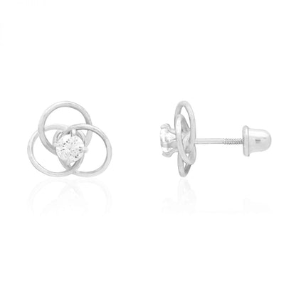 14k Gold Yellow White Triple Ring CZ Screwback Stud Earrings