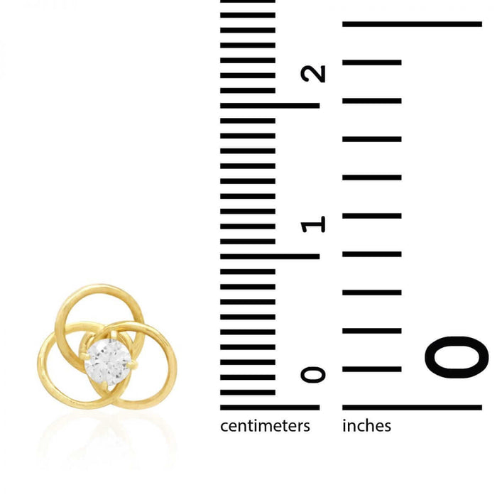 14K Yellow Gold White Triple Ring CZ Screw Back Stud Earrings