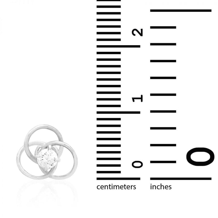 14K Yellow Gold White Triple Ring CZ Screw Back Stud Earrings