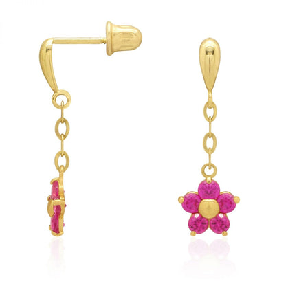 Real 14k Gold Yellow White Simulated Birthstone Flower Screwback Earrings