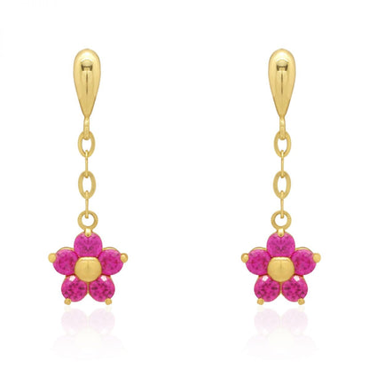 Real 14k Gold Yellow White Simulated Birthstone Flower Screwback Earrings
