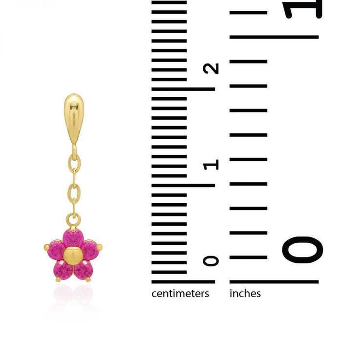 Real 14K Yellow Gold White Birthstone Flower Screw Back Earrings