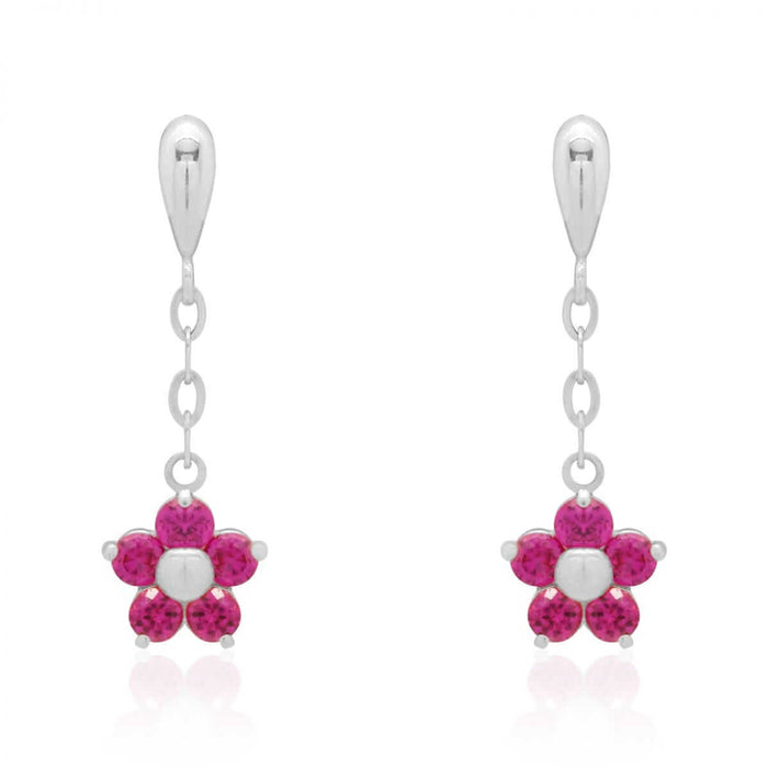 Real 14K Yellow Gold White Birthstone Flower Screw Back Earrings