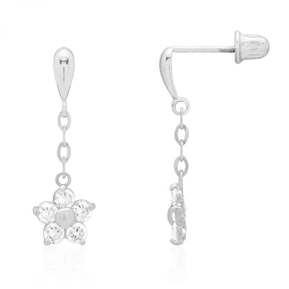 Real 14k Gold Yellow White Simulated Birthstone Flower Screwback Earrings