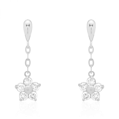 Real 14k Gold Yellow White Simulated Birthstone Flower Screwback Earrings