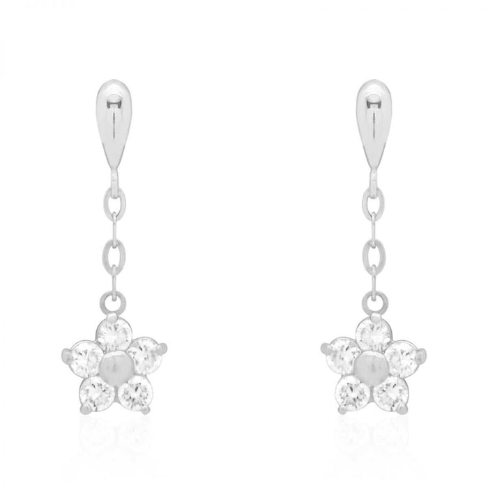 Real 14K Yellow Gold White Birthstone Flower Screw Back Earrings
