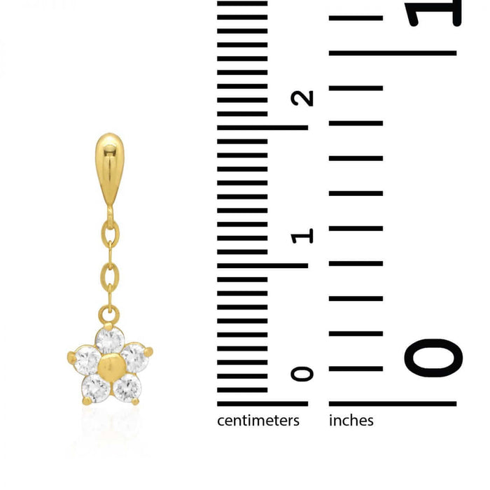 Real 14K Yellow Gold White Birthstone Flower Screw Back Earrings