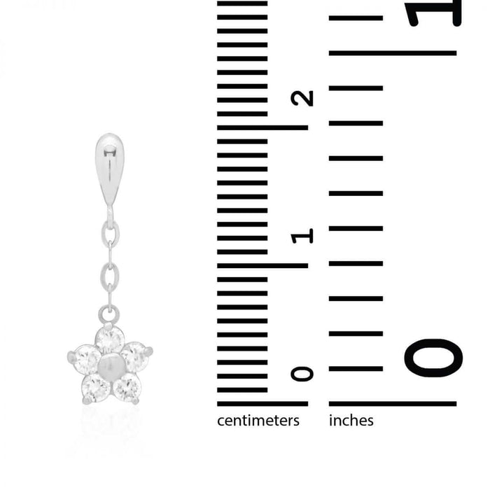 Real 14K Yellow Gold White Birthstone Flower Screw Back Earrings