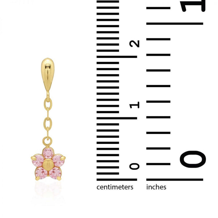 Real 14K Yellow Gold White Birthstone Flower Screw Back Earrings