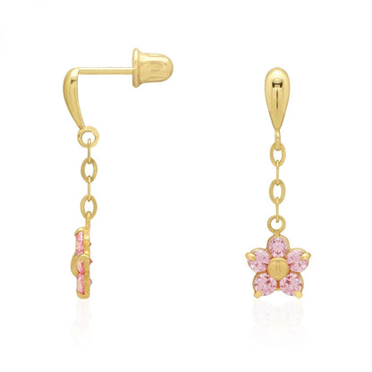 Real 14k Gold Yellow White Simulated Birthstone Flower Screwback Earrings