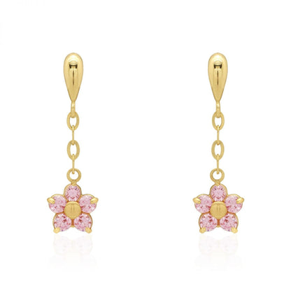 Real 14k Gold Yellow White Simulated Birthstone Flower Screwback Earrings