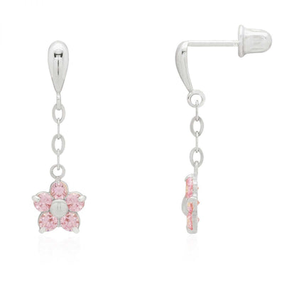 Round-Cut Pink Tourmaline Flower Screw Back Earrings 14k White Gold