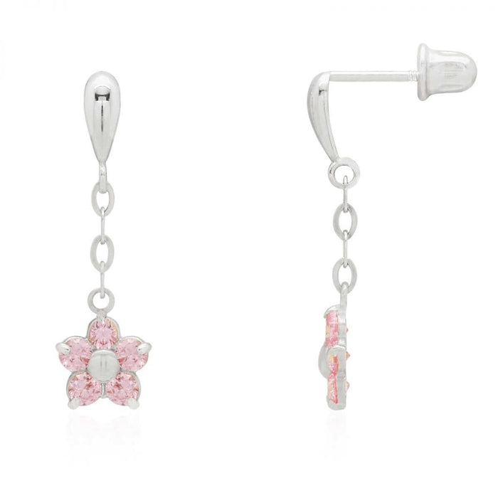 Round-Cut Pink Tourmaline Flower Screw Back Earrings 14k White Gold