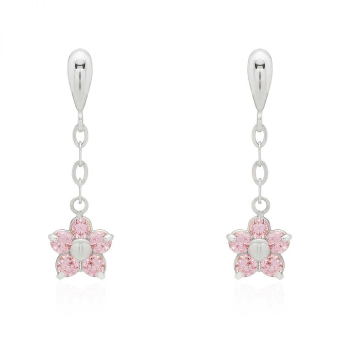 Round-Cut Pink Tourmaline Flower Screw Back Earrings 14k White Gold