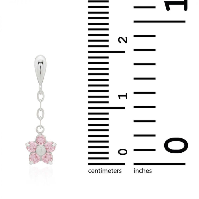 Real 14K Yellow Gold White Birthstone Flower Screw Back Earrings