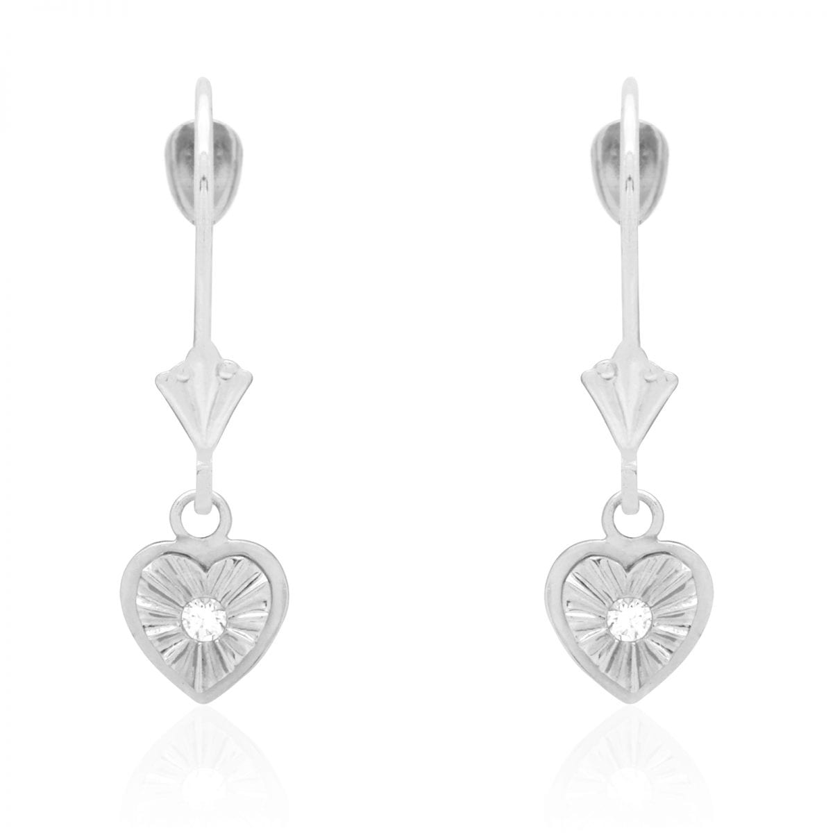 14k White & Yellow Gold Round Cut Zircon Heart  Drop Leverback Earrings