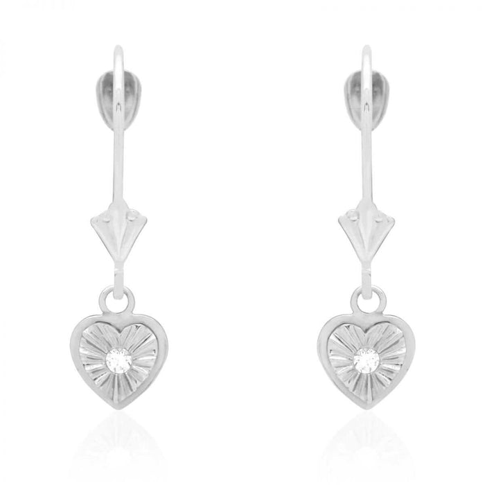 14k White & Yellow Gold Round-Cut Zircon Heart Drop Leverback Earrings