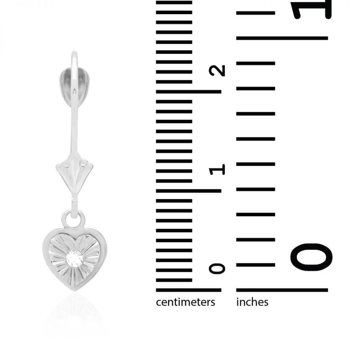 14k White & Yellow Gold Round-Cut Zircon Heart Drop Leverback Earrings