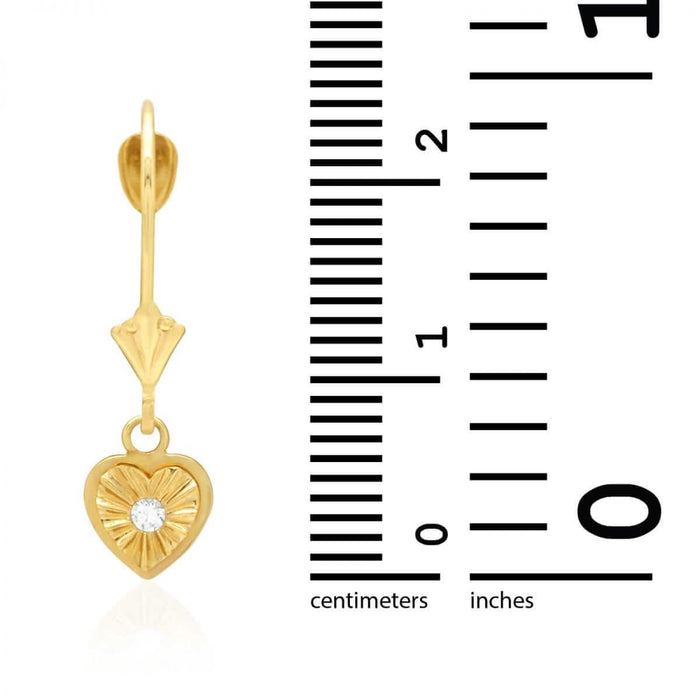 14k White & Yellow Gold Round-Cut Zircon Heart Drop Leverback Earrings