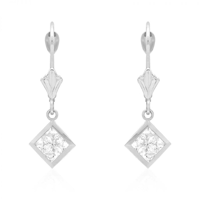 14k Yellow White Gold Square Bezel CZ Leverback Earrings