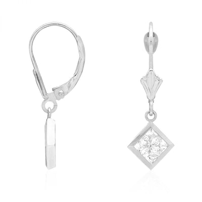 14k Yellow White Gold Square Bezel CZ Leverback Earrings