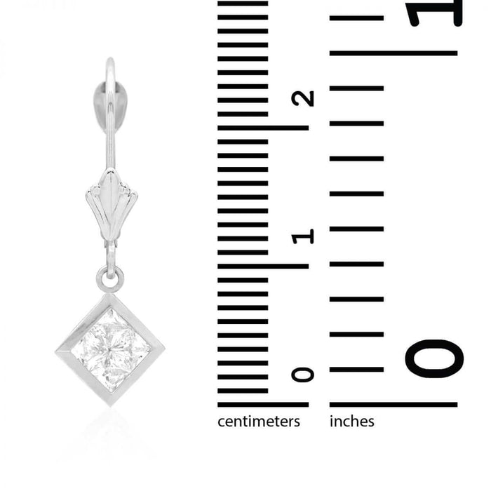 14k Yellow White Gold Square Bezel CZ Leverback Earrings