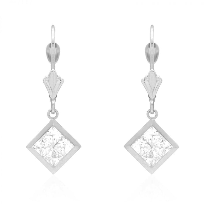 14k Yellow White Gold Square Bezel CZ Leverback Earrings