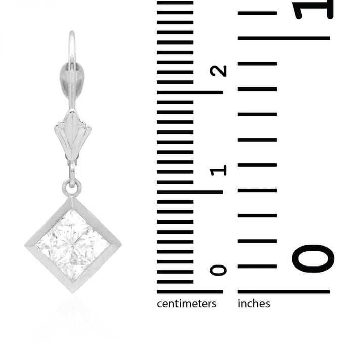 14k Yellow White Gold Square Bezel CZ Leverback Earrings