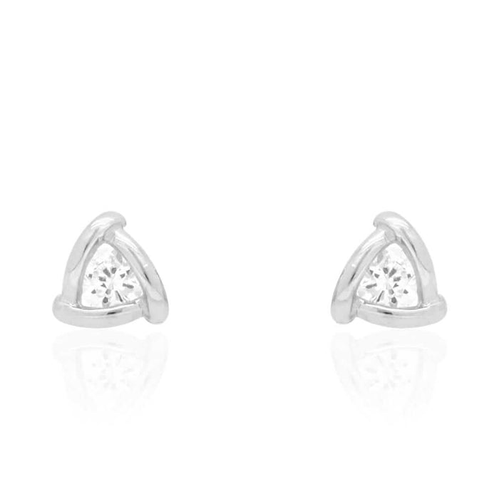 Round-Cut Zircon Triangle Screw Back Stud Earrings 14k Yellow & White Gold