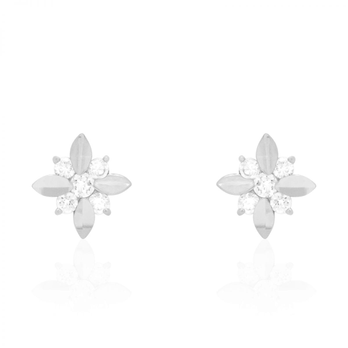 Diamond Cut Round Zircon Flower Screwback Stud Earrings 14k Yellow & White Gold