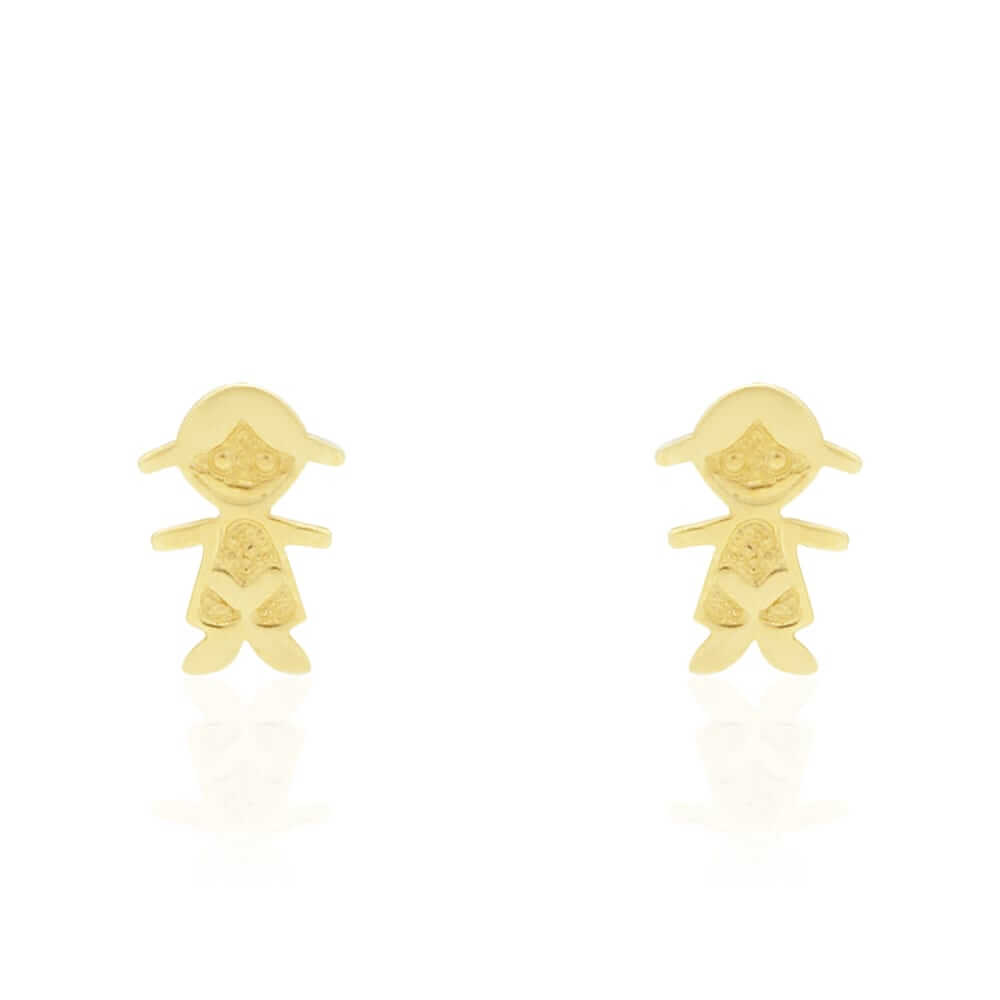 14k Yellow Gold Little Smiling Girl Textured Baby Screw Back Stud Kid Earrings