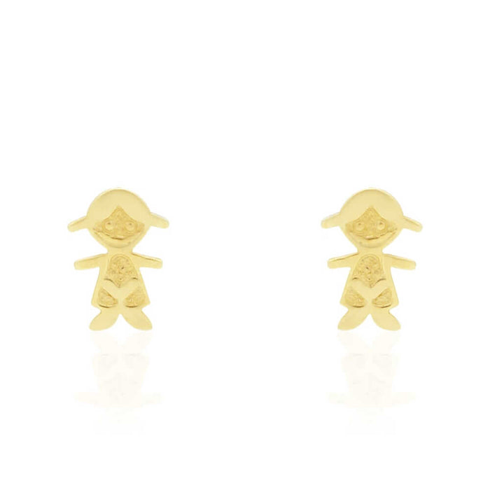 14k Yellow Gold Little Smiling Girl Textured Baby Screw Back Stud Kid Earrings