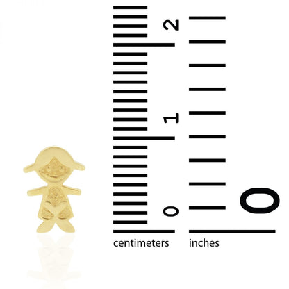 14k Yellow Gold Little Smiling Girl Textured Baby Screwback Stud Kid Earrings