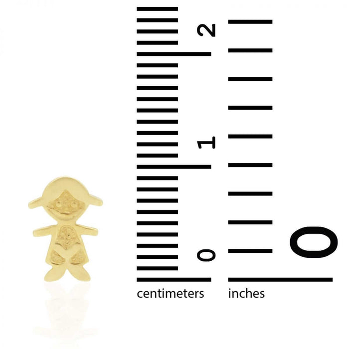 14k Yellow Gold Little Smiling Girl Textured Baby Screw Back Stud Kid Earrings