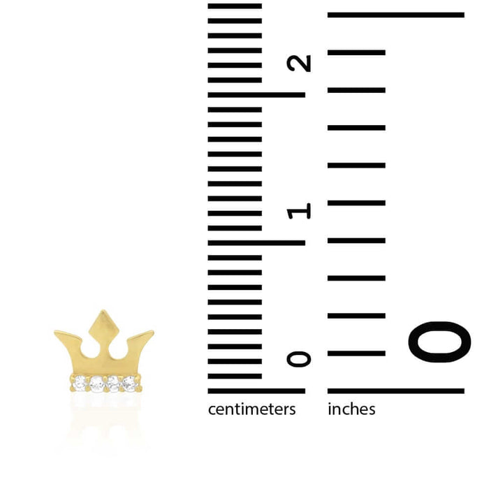 14K Gold Round-Cut CZ Crown Screw Back Stud Earrings