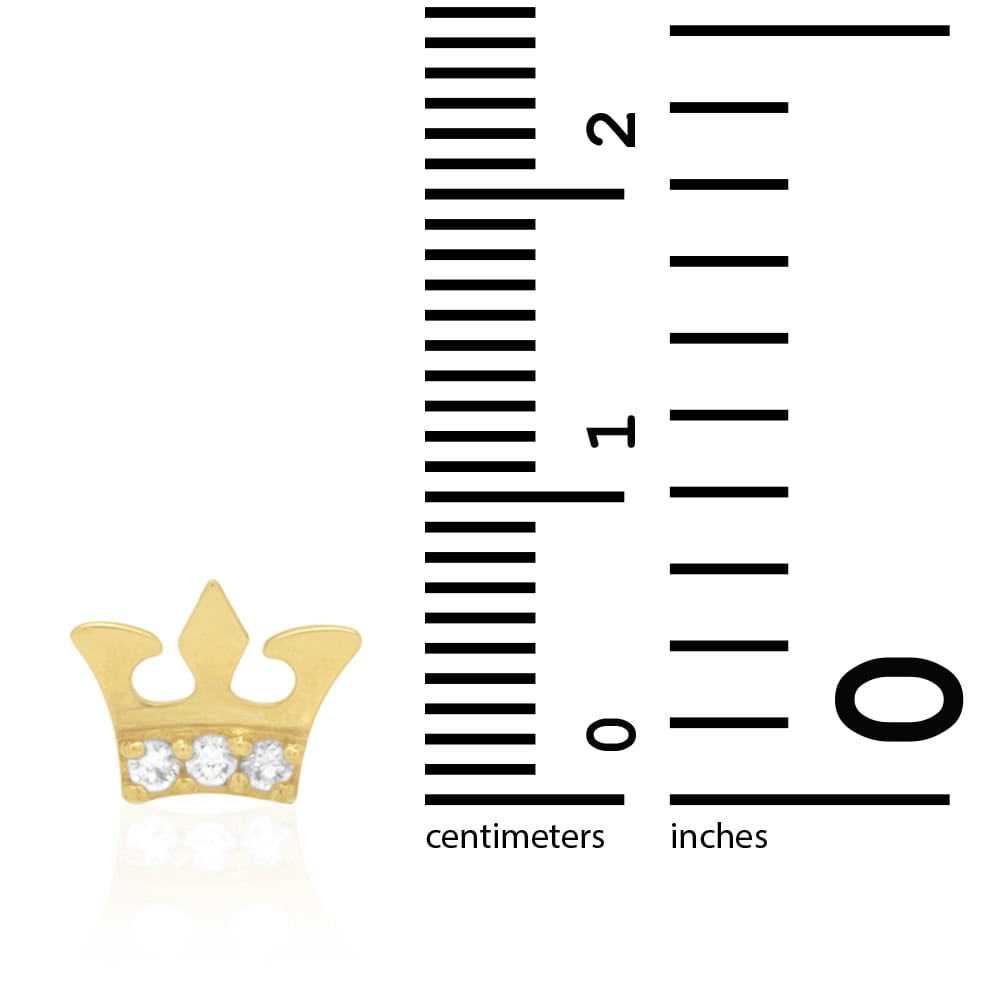 14K Real Gold Round-Cut CZ Crown Screwback Stud Earrings