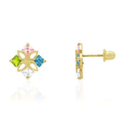 Princess-Cut Multicolor Gemstone Square Screw Back Stud Earrings 14k Yellow Gold